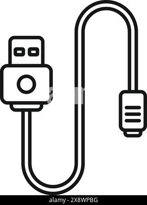 Modern minimalist usb cable icon illustration in black and white line art, isolated vector graphic design for universal serial bus connectivity, data transfer, and electronic device charging Stock Vector
