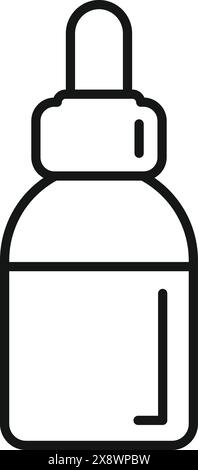 Minimalistic black and white dropper bottle line icon vector for medical, skincare, and essential oil packaging, isolated symbol design for beauty, healthcare, and laboratory products Stock Vector