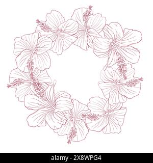A red and white drawing of a flower wreath with a red flower in the center. The drawing has a simple and elegant style Stock Vector