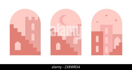 Abstract architecture, buildings, stairs. Minimalist moroccan city ...