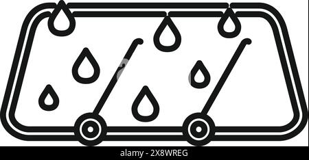 Black and white line art icon depicting a car's windshield wiper fluid reservoir with water drops Stock Vector