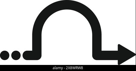 Simple black curved arrow with three trailing dots, suggestive of motion or return, isolated on a white backdrop Stock Vector