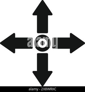 Black fourarrow directional icon pointing in up, down, left, and right directions for navigation and user interface design, with versatile travel and minimalistic concept Stock Vector