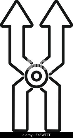 Vector icon of a split path with arrows showing a decisionmaking process and multiple options at a crossroad Stock Vector