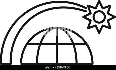 Line art illustration of an igloo under a rainbow with a stylized sun, ideal for educational and children's themes Stock Vector