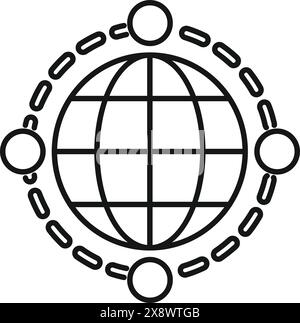 Global unity concept icon with connected circles and people in geometric minimalist design illustration for worldwide collaboration and solidarity in international relations and cultural alliance Stock Vector