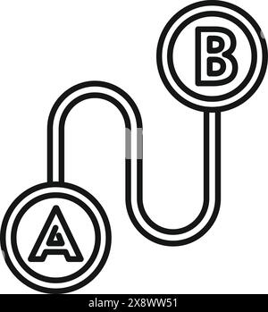 Simple line icon featuring two points labeled a and b connected by a path, representing a journey or process Stock Vector