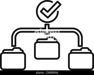 Vector icon of workflow optimization for business management process and efficiency improvement with check mark symbol in black and white abstract conceptual design illustration Stock Vector