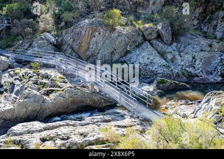 Wollemombi waterfall falls in Oxley Rivers national park, Australia's second largest waterfall, walking track to lookouts,Australia Stock Photo