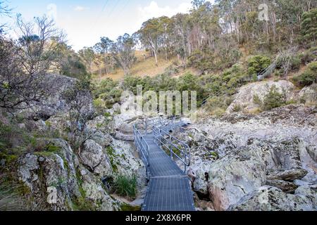 Wollemombi waterfall falls in Oxley Rivers national park, Australia's second largest waterfall, walking track to lookouts,Australia Stock Photo