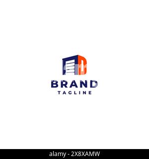 Storage Door and Letter D Logo Design. The initials of the letter D form a storage building. Stock Vector