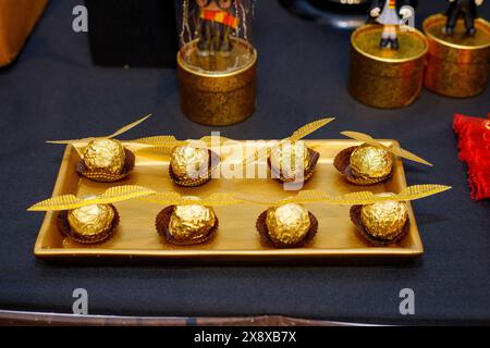 party decoration with a Harry Potter theme in Rio de Janeiro, Brazil - January 14, 2024: Details of a party decoration with the theme of the most famo Stock Photo