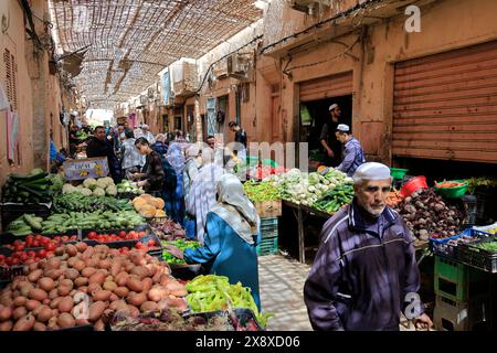 Vegetable sellers in Ghardaia market. Mazb Valley.Ghardaia Province.North Sahara.Algeria Stock Photo