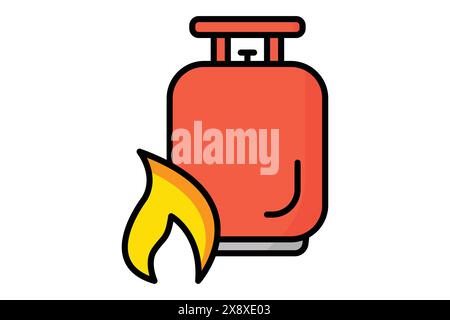 Gas icon. gas cylinder with fire. icon related to utilities. colored outline icon style. utilities elements vector illustration Stock Vector