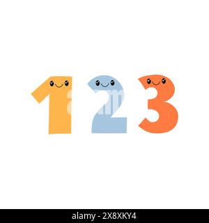 123 numbers characters. Cute math symbols vector illustration. School concept. Educational elements. Funny doodle style. Stock Vector