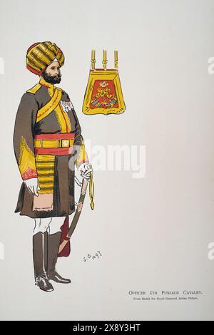 British Empire Military Uniforms, Soldier British Indian Army, Officer 5th Punjaub Cavalry, 1900, SOUVENIR BOOK - ROYAL NAVAL & MILITARY BAZAAR JUNE 1 Stock Photo