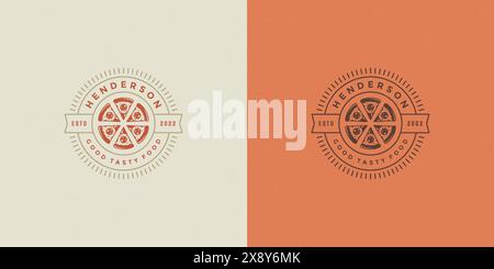 Pizzeria logo vector illustration pizza slices silhouette good for restaurant menu and cafe badge. Vintage typography emblem design. Stock Vector