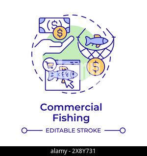 Commercial fishing multi color concept icon Stock Vector