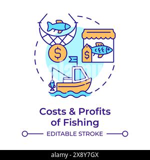 Costs and profits of fishing multi color concept icon Stock Vector
