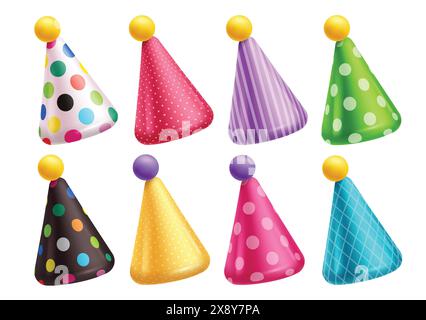 Birthday cap balloons vector set design. Birthday party hat cone shape inflatable balloon collection elements for celebration objects isolated Stock Vector