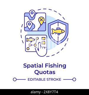 Spatial fishing quotas multi color concept icon Stock Vector