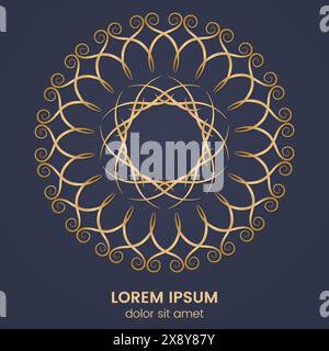 Vintage geometric circular element. Vector gold monogram on dark blue background. Vector illustration Stock Vector