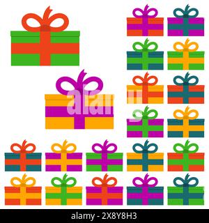 Collection of twenty multi colored gift boxes. Vector illustration Stock Vector