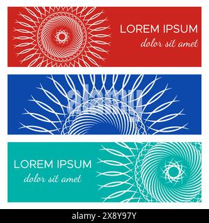 Set of abstract horizontal header banners with geometric circular elements and place for text. Colorful backgrounds for web design. Vector illustratio Stock Vector