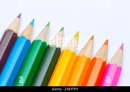 A collection of Coloured pencils on white background Stock Photo