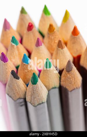 A collection of Coloured pencils on white background Stock Photo