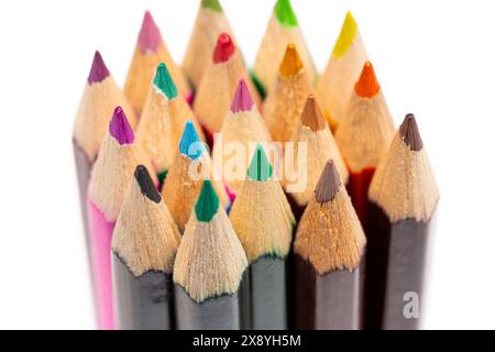 A collection of Coloured pencils on white background Stock Photo