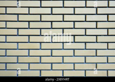 Wall of smooth beige bricks as background front view close-up Stock Photo