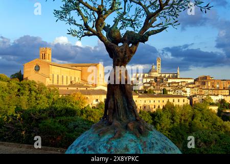 Bronze sculpture of the Tree of Life of Andrea Roggi in the Amphitheater  square in old town Lucca
