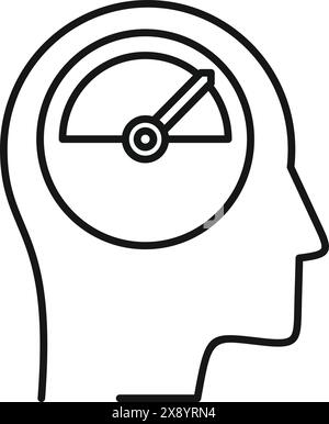 Cognitive mental load concept icon with brain workload pressure stress silhouette speedometer psychology health vector illustration overload measurement Stock Vector