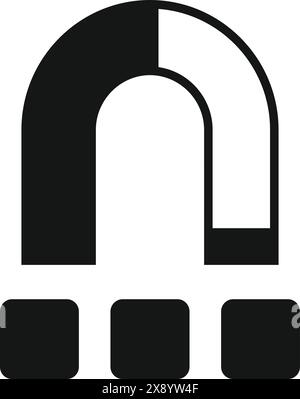 Simple vector illustration of a magnet icon in black and white, isolated on a white background Stock Vector