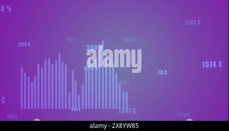 Image of statistical data processing against purple gradient background Stock Photo