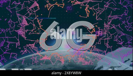 Image of globe with 6g text and data processing Stock Photo