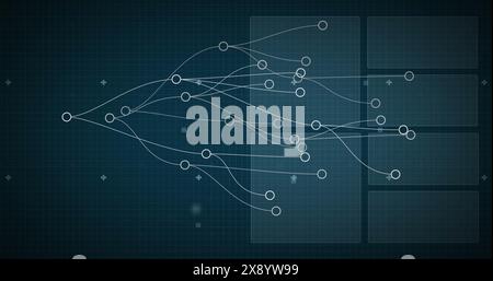 Image of connected circles over radar, globe, graph and circuit board pattern in background Stock Photo