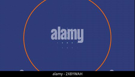 Image of looping orange circles and dots against blue background Stock Photo