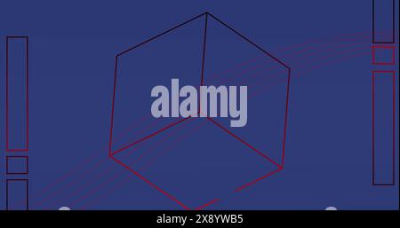 Image of lines in hexagon and lines in squares against blue background Stock Photo