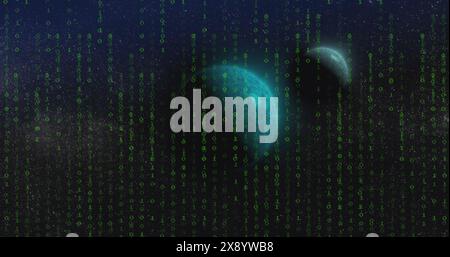 Image of data processing binary coding over globes Stock Photo