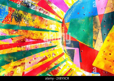 Old metal sheet with colored paints and corrosion as creative texture. Abstract multicolored background of metal surface covered paints Stock Photo