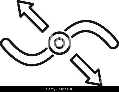 Abstract minimalist design with editable curved arrows, vector icons, and symbols for modern branding and digital use in black and white Stock Vector