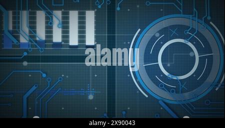 Image of scope scanning and data processing over circuit board Stock Photo