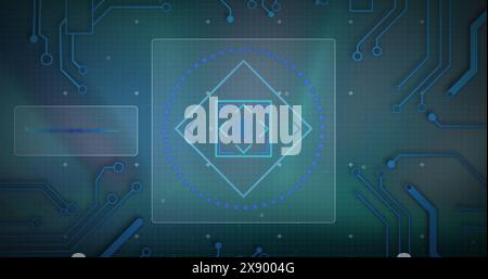 Image of scope scanning and data processing over circuit board Stock Photo