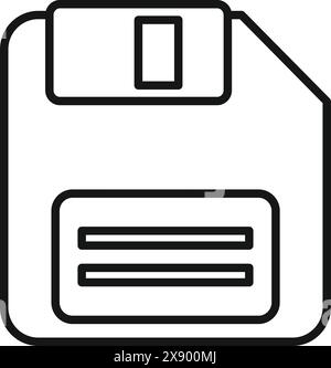 Simple line illustration of a retro floppy disk in black and white Stock Vector