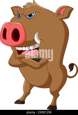 Cartoon cute wild boar isolated on white Stock Vector