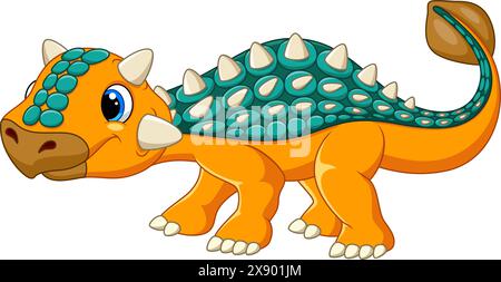 Funny ankylosaurus dinosaur cartoon vector illustration on white background Stock Vector