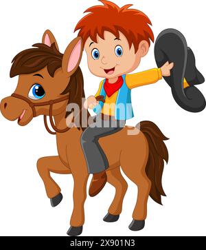Cowboy riding a horse on white background Stock Vector