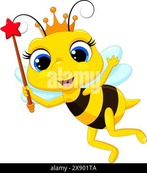 Cute queen bee cartoon on white background Stock Vector